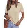 image:imagePRETTYGARDEN Womens 2026 Spring Short Sleeve Sweater Knit Going Out Tops Work Shirts Trendy Summer Business Casual OutfitsLight Khaki