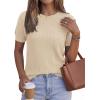 image:imagePRETTYGARDEN Womens 2026 Spring Short Sleeve Sweater Knit Going Out Tops Work Shirts Trendy Summer Business Casual OutfitsLight Khaki
