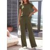 image:imagePRETTYGARDEN Womens 2026 Summer 2 Piece Matching Lounge Sets Short Sleeve Shirts Tops Wide Leg Pants Travel Airport OutfitsArmy Green