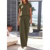 image:imagePRETTYGARDEN Womens 2026 Summer 2 Piece Matching Lounge Sets Short Sleeve Shirts Tops Wide Leg Pants Travel Airport OutfitsArmy Green