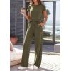image:imagePRETTYGARDEN Womens 2026 Summer 2 Piece Matching Lounge Sets Short Sleeve Shirts Tops Wide Leg Pants Travel Airport OutfitsArmy Green