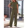 image:imagePRETTYGARDEN Womens 2026 Summer 2 Piece Matching Lounge Sets Short Sleeve Shirts Tops Wide Leg Pants Travel Airport OutfitsArmy Green