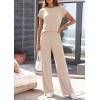 image:imagePRETTYGARDEN Womens 2026 Summer 2 Piece Matching Lounge Sets Short Sleeve Shirts Tops Wide Leg Pants Travel Airport OutfitsBeige