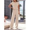image:imagePRETTYGARDEN Womens 2026 Summer 2 Piece Matching Lounge Sets Short Sleeve Shirts Tops Wide Leg Pants Travel Airport OutfitsBeige