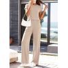 image:imagePRETTYGARDEN Womens 2026 Summer 2 Piece Matching Lounge Sets Short Sleeve Shirts Tops Wide Leg Pants Travel Airport OutfitsBeige