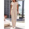 image:imagePRETTYGARDEN Womens 2026 Summer 2 Piece Matching Lounge Sets Short Sleeve Shirts Tops Wide Leg Pants Travel Airport OutfitsBeige