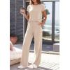 image:imagePRETTYGARDEN Womens 2026 Summer 2 Piece Matching Lounge Sets Short Sleeve Shirts Tops Wide Leg Pants Travel Airport OutfitsBeige