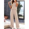 image:imagePRETTYGARDEN Womens 2026 Summer 2 Piece Matching Lounge Sets Short Sleeve Shirts Tops Wide Leg Pants Travel Airport OutfitsBeige