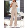 image:imagePRETTYGARDEN Womens 2026 Summer 2 Piece Matching Lounge Sets Short Sleeve Shirts Tops Wide Leg Pants Travel Airport OutfitsBeige