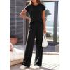 image:imagePRETTYGARDEN Womens 2026 Summer 2 Piece Matching Lounge Sets Short Sleeve Shirts Tops Wide Leg Pants Travel Airport OutfitsBlack