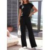 image:imagePRETTYGARDEN Womens 2026 Summer 2 Piece Matching Lounge Sets Short Sleeve Shirts Tops Wide Leg Pants Travel Airport OutfitsBlack