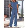 image:imagePRETTYGARDEN Womens 2026 Summer 2 Piece Matching Lounge Sets Short Sleeve Shirts Tops Wide Leg Pants Travel Airport OutfitsBlue