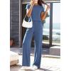 image:imagePRETTYGARDEN Womens 2026 Summer 2 Piece Matching Lounge Sets Short Sleeve Shirts Tops Wide Leg Pants Travel Airport OutfitsBlue