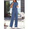 image:imagePRETTYGARDEN Womens 2026 Summer 2 Piece Matching Lounge Sets Short Sleeve Shirts Tops Wide Leg Pants Travel Airport OutfitsBlue