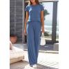 image:imagePRETTYGARDEN Womens 2026 Summer 2 Piece Matching Lounge Sets Short Sleeve Shirts Tops Wide Leg Pants Travel Airport OutfitsBlue