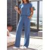 image:imagePRETTYGARDEN Womens 2026 Summer 2 Piece Matching Lounge Sets Short Sleeve Shirts Tops Wide Leg Pants Travel Airport OutfitsBlue