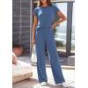 image:imagePRETTYGARDEN Womens 2026 Summer 2 Piece Matching Lounge Sets Short Sleeve Shirts Tops Wide Leg Pants Travel Airport OutfitsBlue