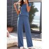 image:imagePRETTYGARDEN Womens 2026 Summer 2 Piece Matching Lounge Sets Short Sleeve Shirts Tops Wide Leg Pants Travel Airport OutfitsBlue