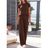 image:imagePRETTYGARDEN Womens 2026 Summer 2 Piece Matching Lounge Sets Short Sleeve Shirts Tops Wide Leg Pants Travel Airport OutfitsBrown