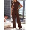 image:imagePRETTYGARDEN Womens 2026 Summer 2 Piece Matching Lounge Sets Short Sleeve Shirts Tops Wide Leg Pants Travel Airport OutfitsBrown