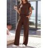 image:imagePRETTYGARDEN Womens 2026 Summer 2 Piece Matching Lounge Sets Short Sleeve Shirts Tops Wide Leg Pants Travel Airport OutfitsBrown