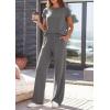 image:imagePRETTYGARDEN Womens 2026 Summer 2 Piece Matching Lounge Sets Short Sleeve Shirts Tops Wide Leg Pants Travel Airport OutfitsDark Grey