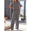 image:imagePRETTYGARDEN Womens 2026 Summer 2 Piece Matching Lounge Sets Short Sleeve Shirts Tops Wide Leg Pants Travel Airport OutfitsDark Grey