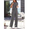image:imagePRETTYGARDEN Womens 2026 Summer 2 Piece Matching Lounge Sets Short Sleeve Shirts Tops Wide Leg Pants Travel Airport OutfitsDark Grey