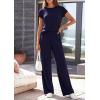 image:imagePRETTYGARDEN Womens 2026 Summer 2 Piece Matching Lounge Sets Short Sleeve Shirts Tops Wide Leg Pants Travel Airport OutfitsNavy Blue