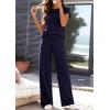 image:imagePRETTYGARDEN Womens 2026 Summer 2 Piece Matching Lounge Sets Short Sleeve Shirts Tops Wide Leg Pants Travel Airport OutfitsNavy Blue