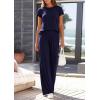 image:imagePRETTYGARDEN Womens 2026 Summer 2 Piece Matching Lounge Sets Short Sleeve Shirts Tops Wide Leg Pants Travel Airport OutfitsNavy Blue