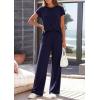 image:imagePRETTYGARDEN Womens 2026 Summer 2 Piece Matching Lounge Sets Short Sleeve Shirts Tops Wide Leg Pants Travel Airport OutfitsNavy Blue