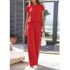 image:imagePRETTYGARDEN Womens 2026 Summer 2 Piece Matching Lounge Sets Short Sleeve Shirts Tops Wide Leg Pants Travel Airport OutfitsRed
