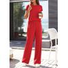 image:imagePRETTYGARDEN Womens 2026 Summer 2 Piece Matching Lounge Sets Short Sleeve Shirts Tops Wide Leg Pants Travel Airport OutfitsRed