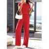 image:imagePRETTYGARDEN Womens 2026 Summer 2 Piece Matching Lounge Sets Short Sleeve Shirts Tops Wide Leg Pants Travel Airport OutfitsRed