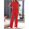 image:imagePRETTYGARDEN Womens 2026 Summer 2 Piece Matching Lounge Sets Short Sleeve Shirts Tops Wide Leg Pants Travel Airport OutfitsRed