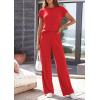 image:imagePRETTYGARDEN Womens 2026 Summer 2 Piece Matching Lounge Sets Short Sleeve Shirts Tops Wide Leg Pants Travel Airport OutfitsRed