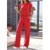 image:imagePRETTYGARDEN Womens 2026 Summer 2 Piece Matching Lounge Sets Short Sleeve Shirts Tops Wide Leg Pants Travel Airport OutfitsRed