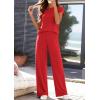 image:imagePRETTYGARDEN Womens 2026 Summer 2 Piece Matching Lounge Sets Short Sleeve Shirts Tops Wide Leg Pants Travel Airport OutfitsRed