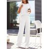 image:imagePRETTYGARDEN Womens 2026 Summer 2 Piece Matching Lounge Sets Short Sleeve Shirts Tops Wide Leg Pants Travel Airport OutfitsWhite