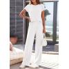 image:imagePRETTYGARDEN Womens 2026 Summer 2 Piece Matching Lounge Sets Short Sleeve Shirts Tops Wide Leg Pants Travel Airport OutfitsWhite