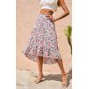 image:imagePRETTYGARDEN Womens Ditzy Floral Print Midi Skirt Boho Elastic High Waist Long Skirts for Women Trendy High Low HemBlue Red