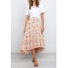 image:imagePRETTYGARDEN Womens Ditzy Floral Print Midi Skirt Boho Elastic High Waist Long Skirts for Women Trendy High Low HemFloral Apricot