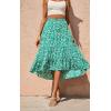 image:imagePRETTYGARDEN Womens Ditzy Floral Print Midi Skirt Boho Elastic High Waist Long Skirts for Women Trendy High Low HemGreen