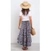 image:imagePRETTYGARDEN Womens Ditzy Floral Print Midi Skirt Boho Elastic High Waist Long Skirts for Women Trendy High Low HemNavy