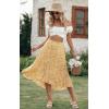 image:imagePRETTYGARDEN Womens Ditzy Floral Print Midi Skirt Boho Elastic High Waist Long Skirts for Women Trendy High Low HemOyellow