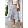 image:imagePRETTYGARDEN Womens Ditzy Floral Print Midi Skirt Boho Elastic High Waist Long Skirts for Women Trendy High Low HemPblue White