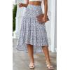image:imagePRETTYGARDEN Womens Ditzy Floral Print Midi Skirt Boho Elastic High Waist Long Skirts for Women Trendy High Low HemPblue White
