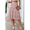 image:imagePRETTYGARDEN Womens Ditzy Floral Print Midi Skirt Boho Elastic High Waist Long Skirts for Women Trendy High Low HemPred White