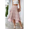 image:imagePRETTYGARDEN Womens Ditzy Floral Print Midi Skirt Boho Elastic High Waist Long Skirts for Women Trendy High Low HemPred White